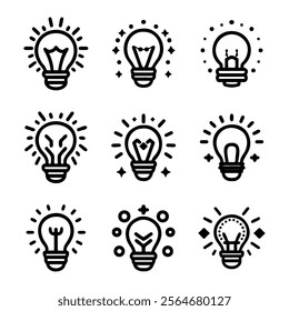 Light bulb illustrations in various styles and designs display creativity