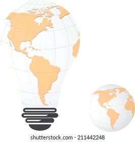 Light bulb image of America landmass globe,vector design 