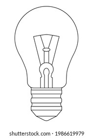 Light bulb. Incandescent light bulb - vector linear illustration. Outline. Vintage light bulb idea symbol - linear vector for coloring. Electric lamp