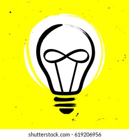 Light bulb with infinity sign on yellow background. Vector illustration