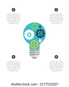 Light bulb infographic design with mechanical gear design. Modern engineering infograph. 4 Step design vector art. EPS 10 