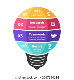 Bombilla Infográfica. Generando un nuevo concepto de ideas. Plantilla de diapositiva del vector. Diagrama de lluvia de ideas creativa.