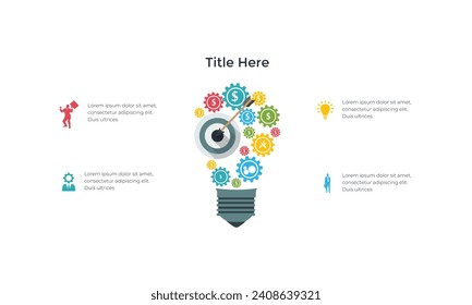 Light bulb infographic. Idea chart with 4 steps, parts.