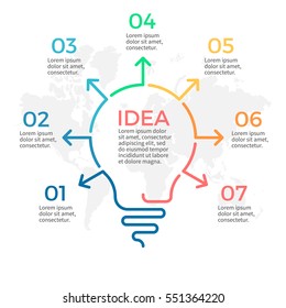 Light Bulb Infographic. Idea Chart With 7 Steps, Parts.