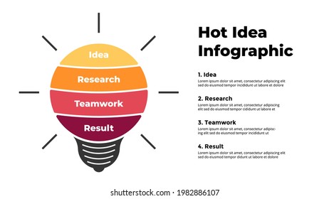 Light Bulb Infographic. From idea to result concept. Vector slide template. 4 steps chart.
