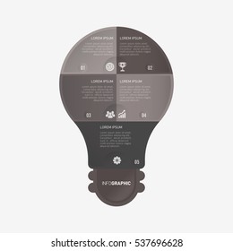 Light bulb infographic template black with 5 steps