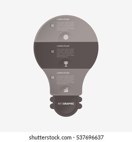 Light bulb infographic template black with 3 steps