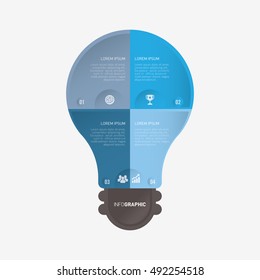 Light bulb infographic template blue with 4 steps