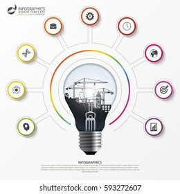 Light bulb infographic. Template for circle diagram. Vector illustration