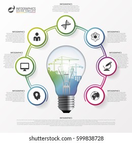 Light bulb infographic. Template for circle diagram. Vector illustration