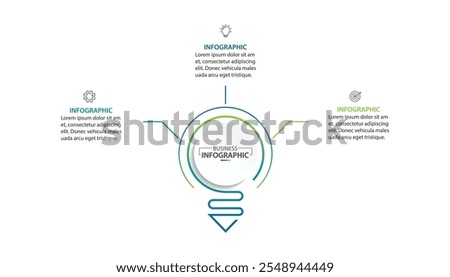 Light bulb infographic. Template for circle diagram, graph, presentation and round chart. Business startup idea lamp with 3 options