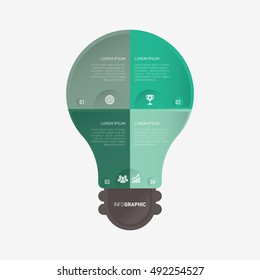 Light bulb infographic template green with 4 steps