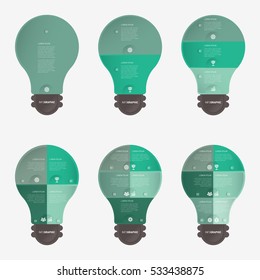 Leuchtmittel Infografik Vorlage grün mit 1, 2, 3, 4, 5, 6 Stufen