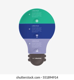 Light bulb infographic template green and blue with 3 steps