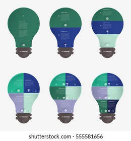 Light bulb infographic template green and blue with 1, 2, 3, 4, 5, 6 steps