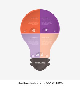 Light bulb infographic template orange and purple with 4 steps
