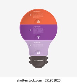 Light bulb infographic template orange and purple with 3 steps