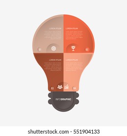 Light bulb infographic template orange with 4 steps