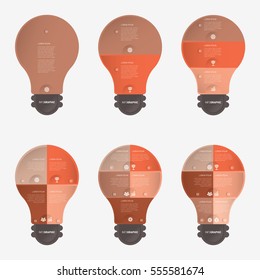 Light bulb infographic template orange with 1, 2, 3, 4, 5, 6 steps