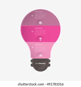Light bulb infographic template pink with 3 steps