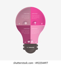 Light bulb infographic template pink with 4 steps