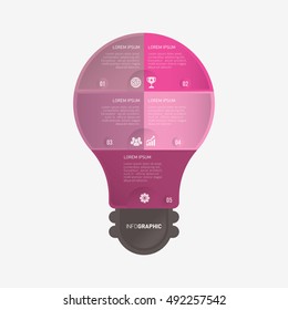 Light bulb infographic template pink with 5 steps