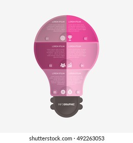 Light bulb infographic template pink with 6 steps