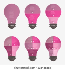 Light bulb infographic template pink with 1, 2, 3, 4, 5, 6 steps