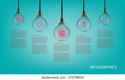  light bulb infographic. Template for presentation, chart, graph. Vector 