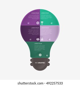 Light bulb infographic template purple and green with 5 steps