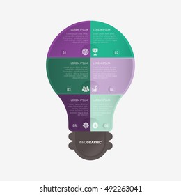 Light bulb infographic template purple and green with 6 steps