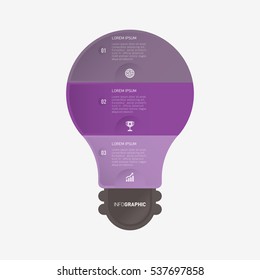 Light bulb infographic template purple with 3 steps