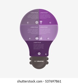 Light bulb infographic template purple with 5 steps