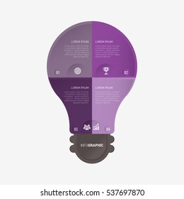 Light bulb infographic template purple with 4 steps