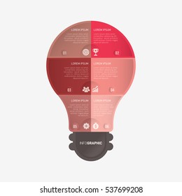 Light bulb infographic template red with 6 steps