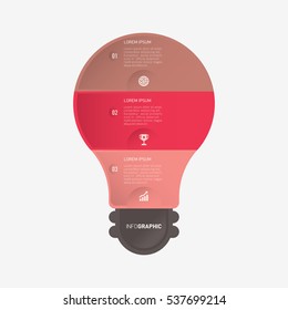 Light bulb infographic template red with 3 steps
