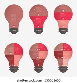 Light bulb infographic template red with 1, 2, 3, 4, 5, 6 steps