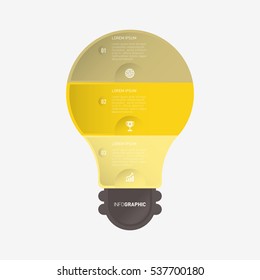 Light bulb infographic template yellow with 3 steps