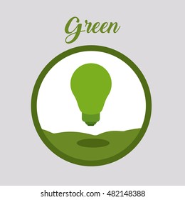 Light bulb inside button icon. Eco and green city theme. Colorful design. Vector illustration