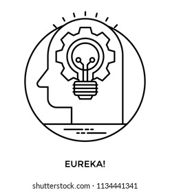 Light bulb inside cog in human head is icon of creative mind 