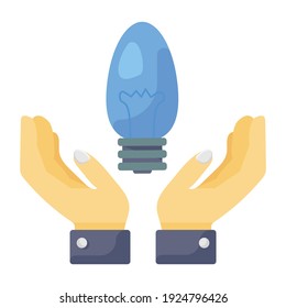 
Light bulb inside hands denoting save electricity icon