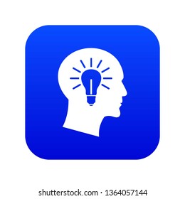 Light bulb inside head icon digital blue for any design isolated on white vector illustration