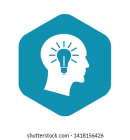 Light bulb inside head icon in simple style on a white background vector illustration