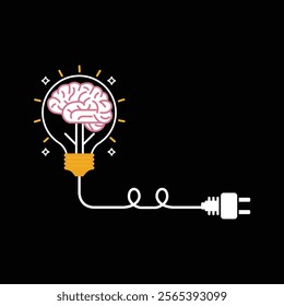 Light bulb inside human brain vector design element and icon.