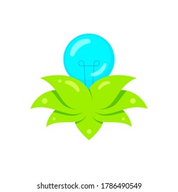 Light bulb inside of lotus flower petals isolated on white background. Green energy, renewable energy concept. Flat style vector illustration