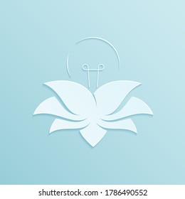 Bombilla en el interior de pétalos de flores de loto. Energía verde, concepto de energía renovable. Ilustración vectorial de corte de papel