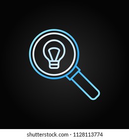 Light bulb inside magnifier vector concept outline icon or sign