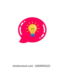 light bulb inside a pink chat bubble. Symbol of idea, inspiration, communication, and brainstorming.