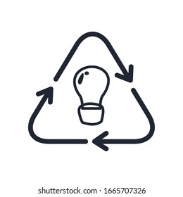 bombilla interior símbolo de reciclado estilo línea diseño icono, ecología eco ahorra verde medio ambiente orgánico protección y cuidado tema Vector ilustración