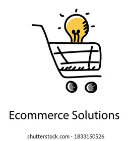 Light bulb inside shopping trolley, ecommerce solutions icon